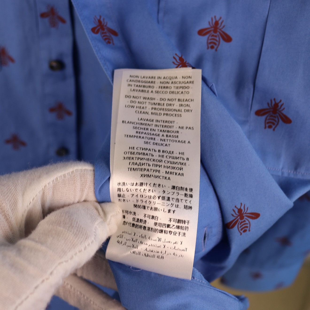 Gucci Gucci Blue Cotton Shirt with Chest Pockets and Red Bee Size US M / EU 48-50 / 2 - 9 Thumbnail