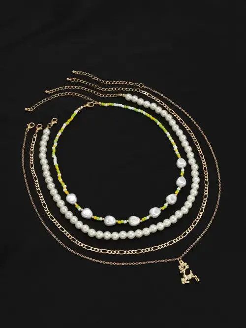 Talentless Retro Punk Pearl Necklace Chain 4pc Set Size ONE SIZE - 2 Thumbnail