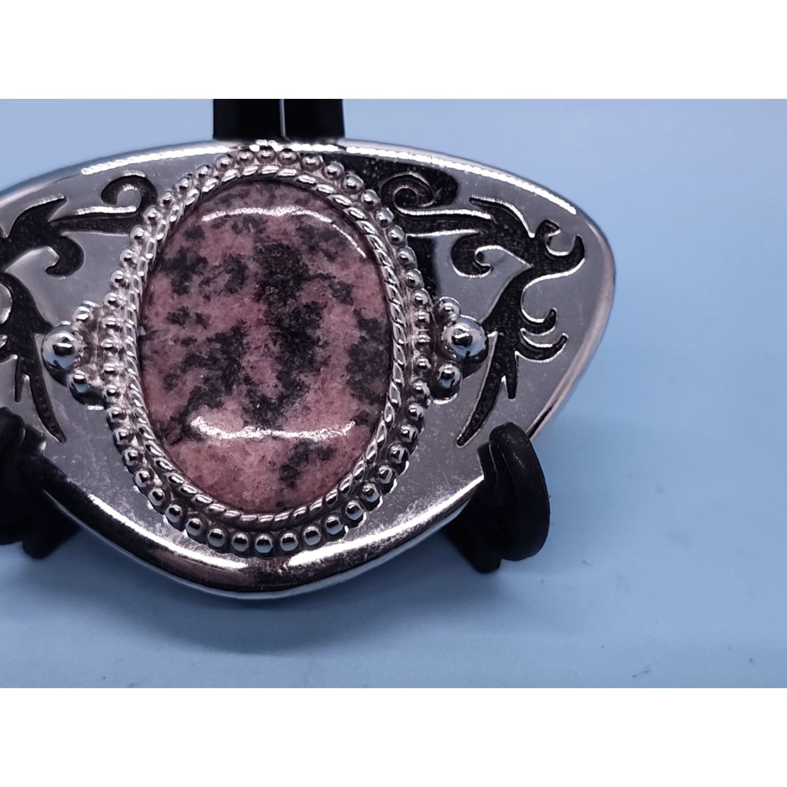 Vintage VINTAGE Silvertone Cowboy Western Belt Buckle with Rhodochrosite Stone - Adult Unisex - USA Size ONE SIZE - 3 Thumbnail