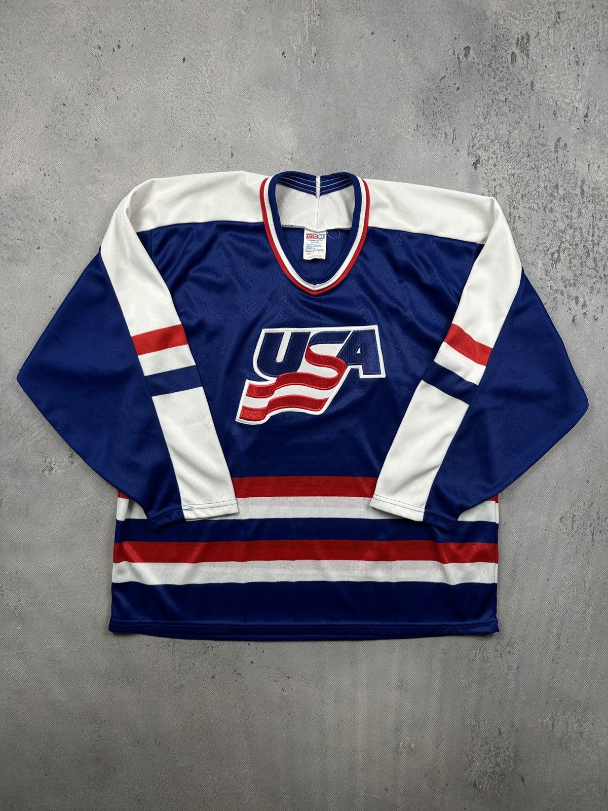 Ccm Vintage 90s Team USA Hockey CCM Rare Jersey Blue Red Large Size US L / EU 52-54 / 3 - 2 Thumbnail