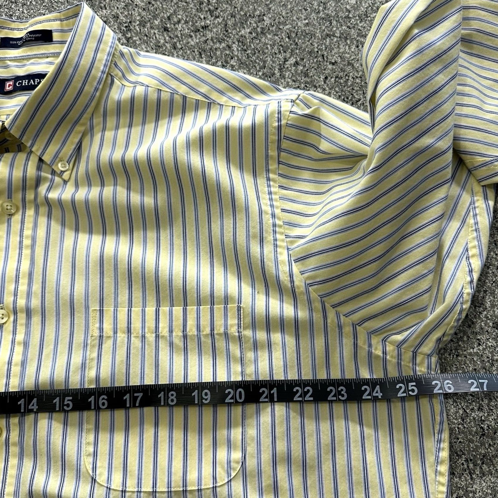 Chaps Chaps Shirt Mens XL Long Sleeve Button-Down Twill Yellow Blue Stripe Size US XL / EU 56 / 4 - 5 Thumbnail