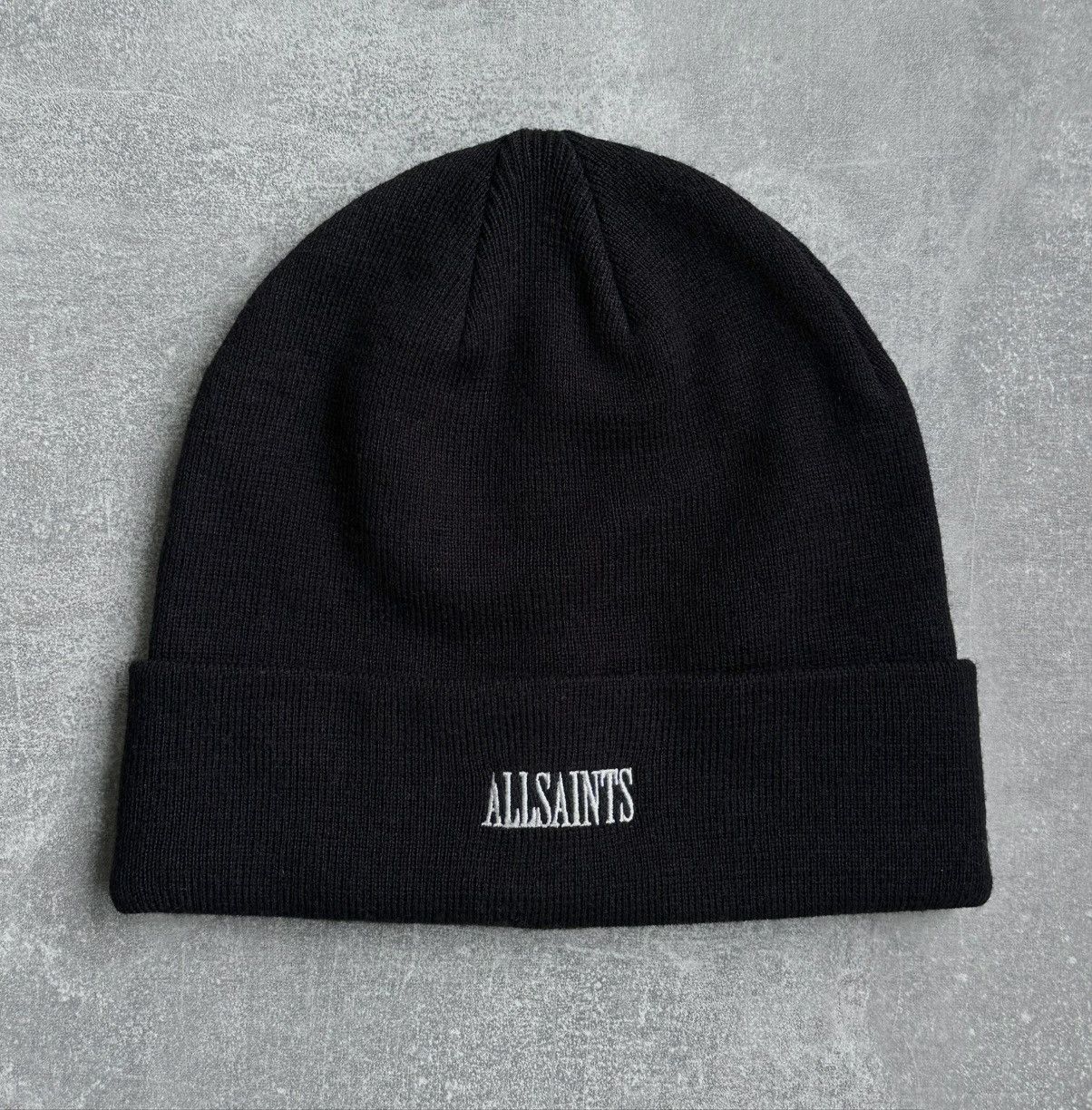 Allsaints AllSaints State Logo Beanie Hat – Black Wool Blend Knit Size ONE SIZE - 1 Thumbnail