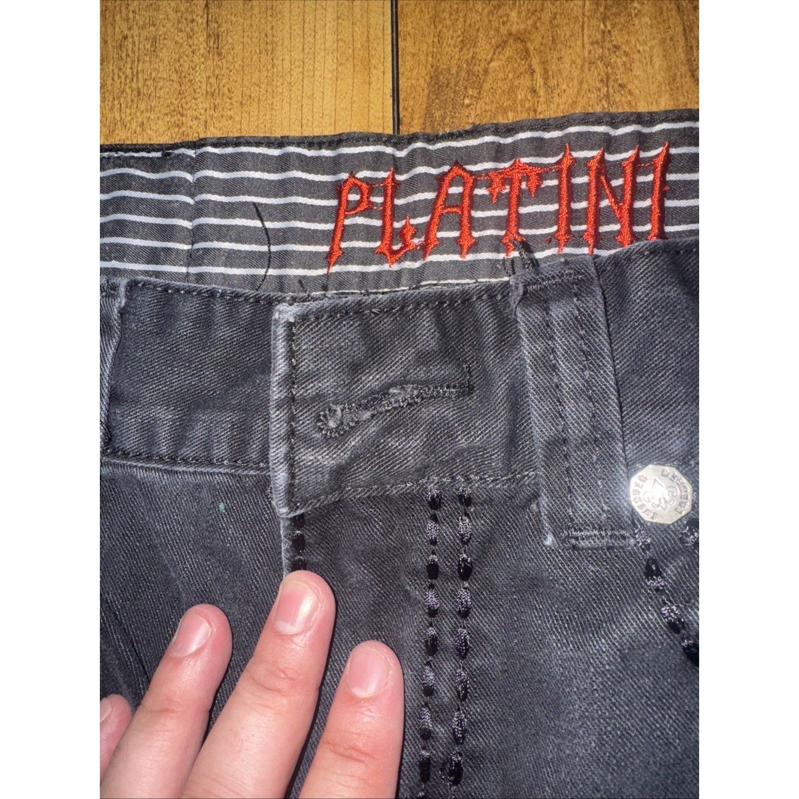 Vintage Platini Jeans Cougar Embroidered Pants Black Missing Button Size US 33 - 5 Thumbnail