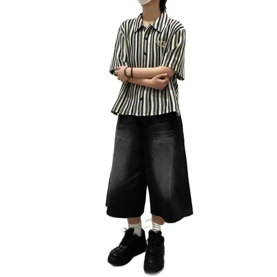Japanese Brand Retro straight leg wide leg denim shorts Size US 32 / EU 48 - 4 Thumbnail