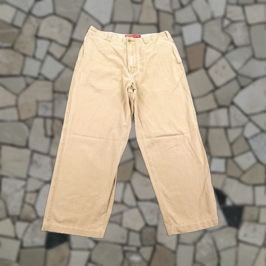 VINTAGE Abercrombie & Fitch Pants Mens 33 Khaki Chino Baggy Relaxed 27in Inseam Beige 90s Y2K Distressed Mens Clothing