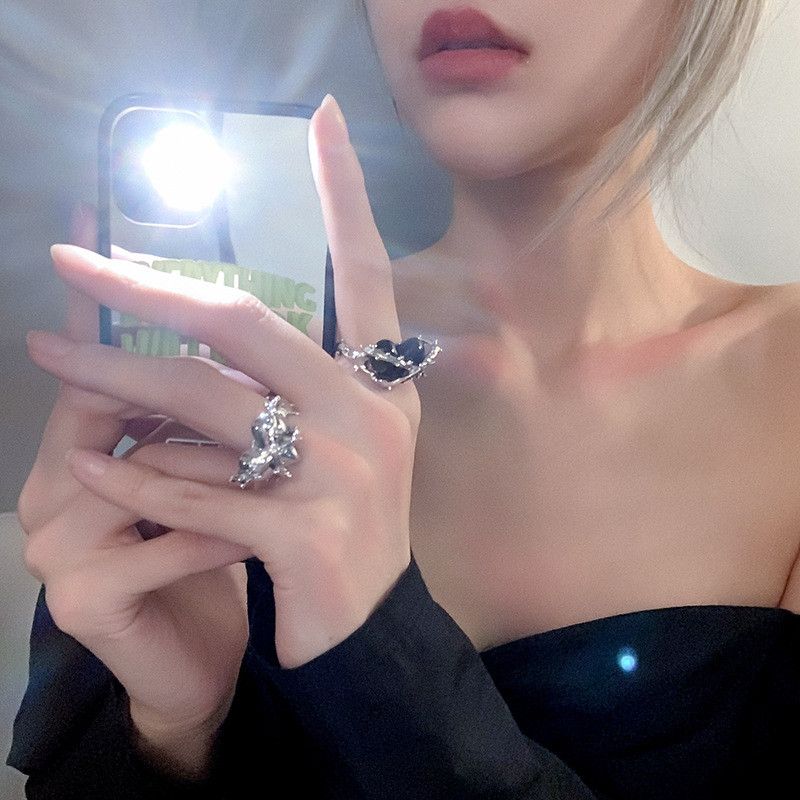Jewelry Hearts Retro Jewelry Rings Open Size Chrome Ring (Size 7-13) Size ONE SIZE - 2 Thumbnail