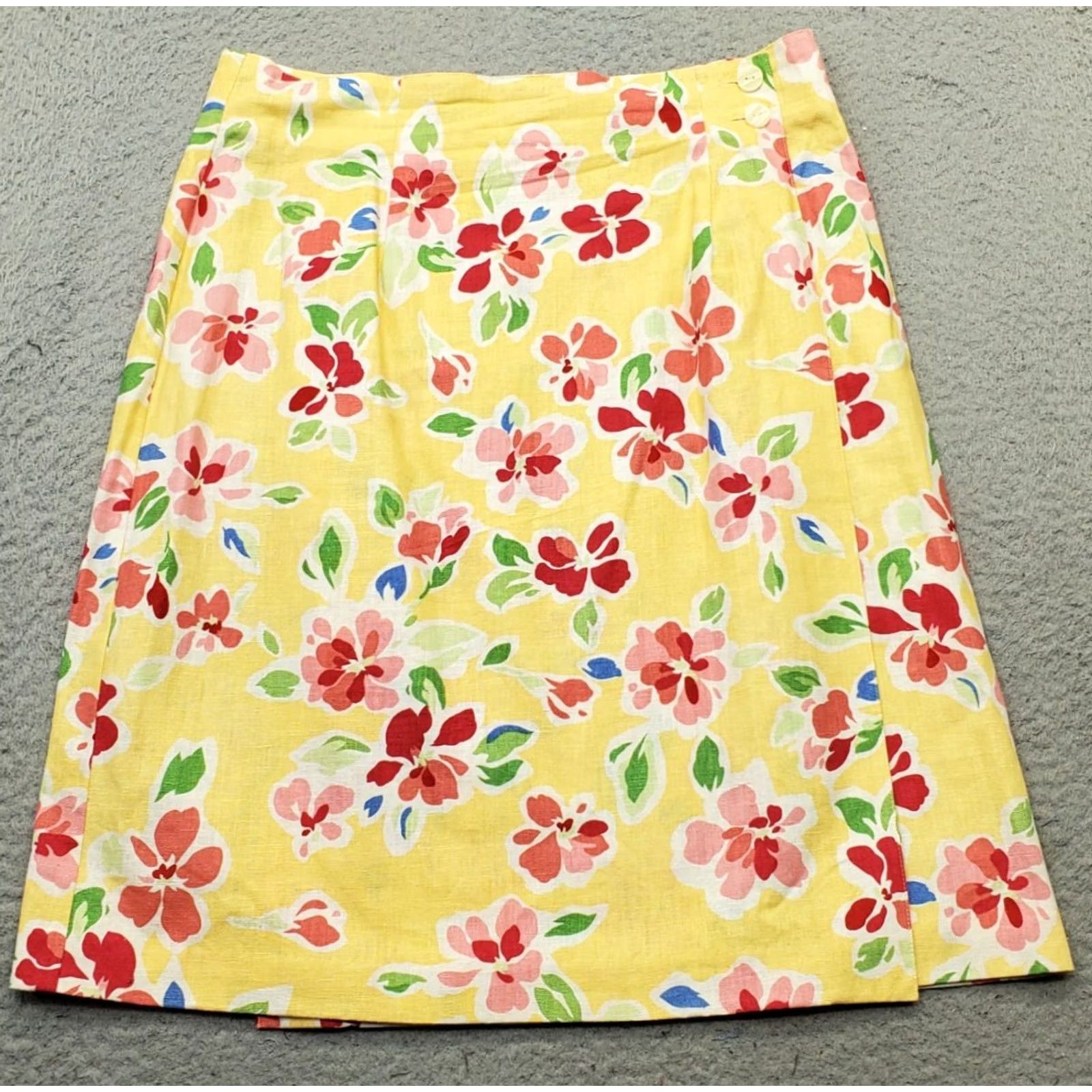 Talbots Talbots Wrap Skirt Womens Size 10P Multicolor Floral Linen Blend Button Front Short Size 32" / US 10 / IT 46 - 2 Thumbnail