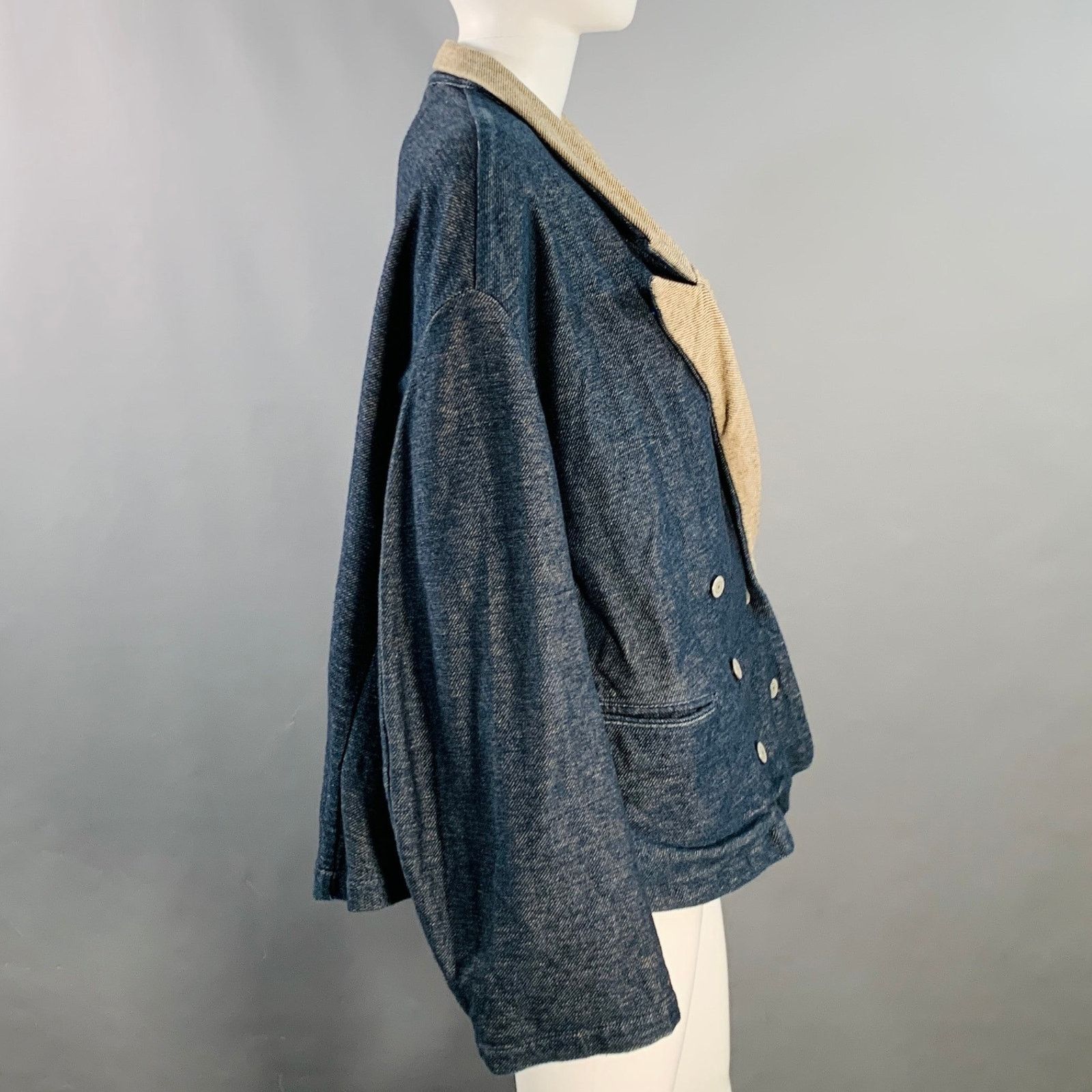 Kapital Size XS Indigo Tan Cotton Double Breasted Peak Lapel Jacket Size US XS / EU 42 / 0 - 4 Thumbnail