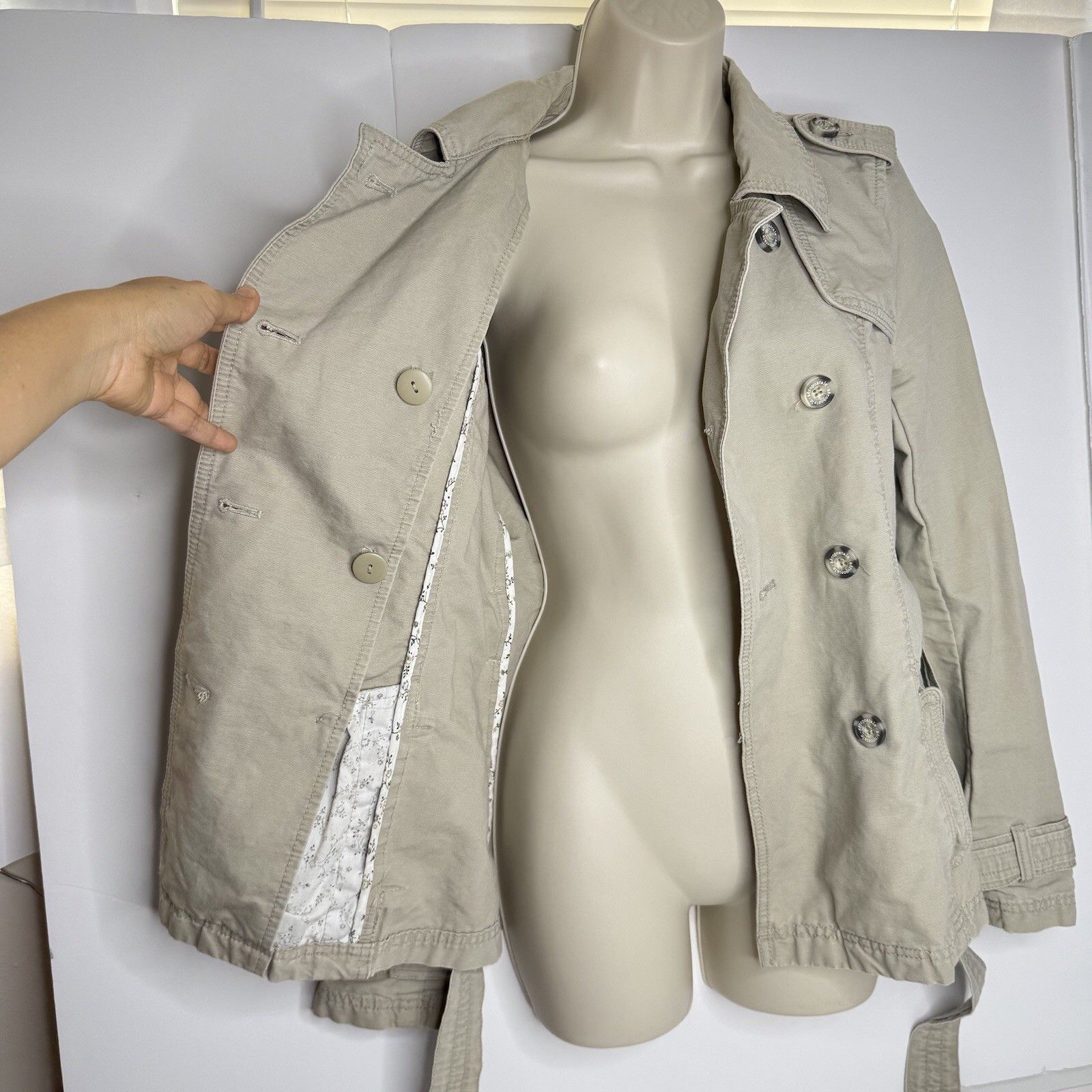 Aeropostale Aeropostale Women Beige Jacket M Belt Tie Double Breasted Size M / US 6-8 / IT 42-44 - 6 Thumbnail