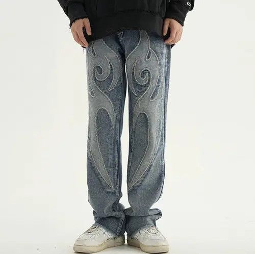 Orley Blue Patchwork Skulls Embroidery Casual Denim Pants Size US 32 / EU 48 - 7 Thumbnail