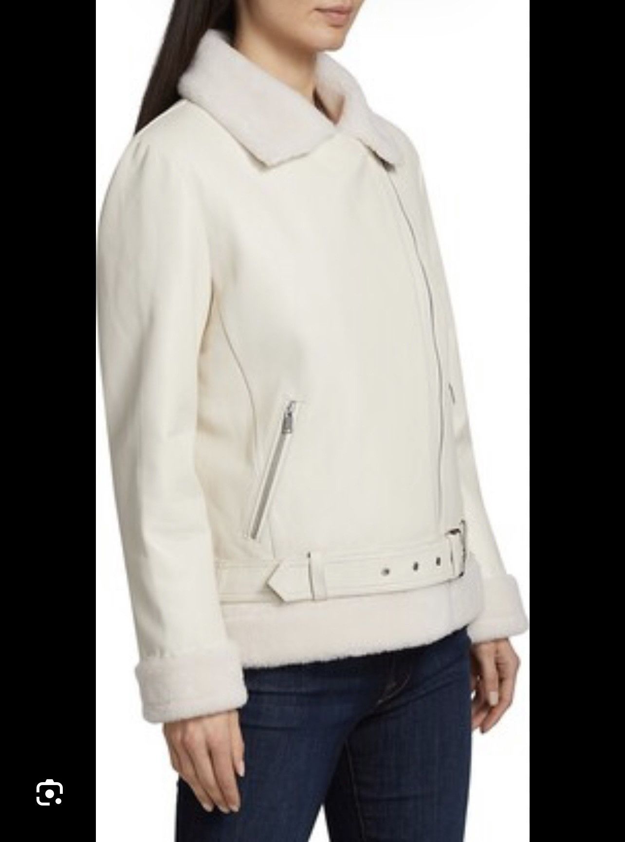 Other Leather Shearling Aviator Bomber Jacket in White/Ivory US 6 Size M / US 6-8 / IT 42-44 - 1 Thumbnail