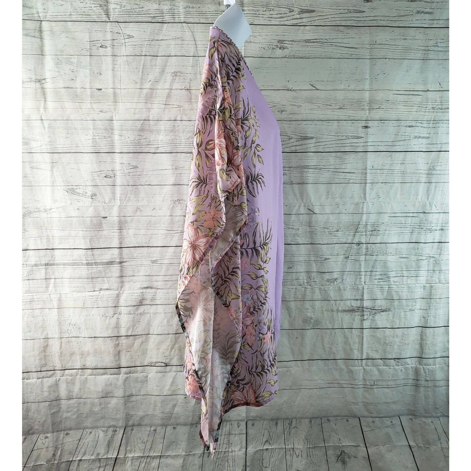 Vintage Catherines Kimono Womens Sz 0X-1X Purple Pink Floral Open Front Size XL / US 12-14 / IT 48-50 - 3 Thumbnail