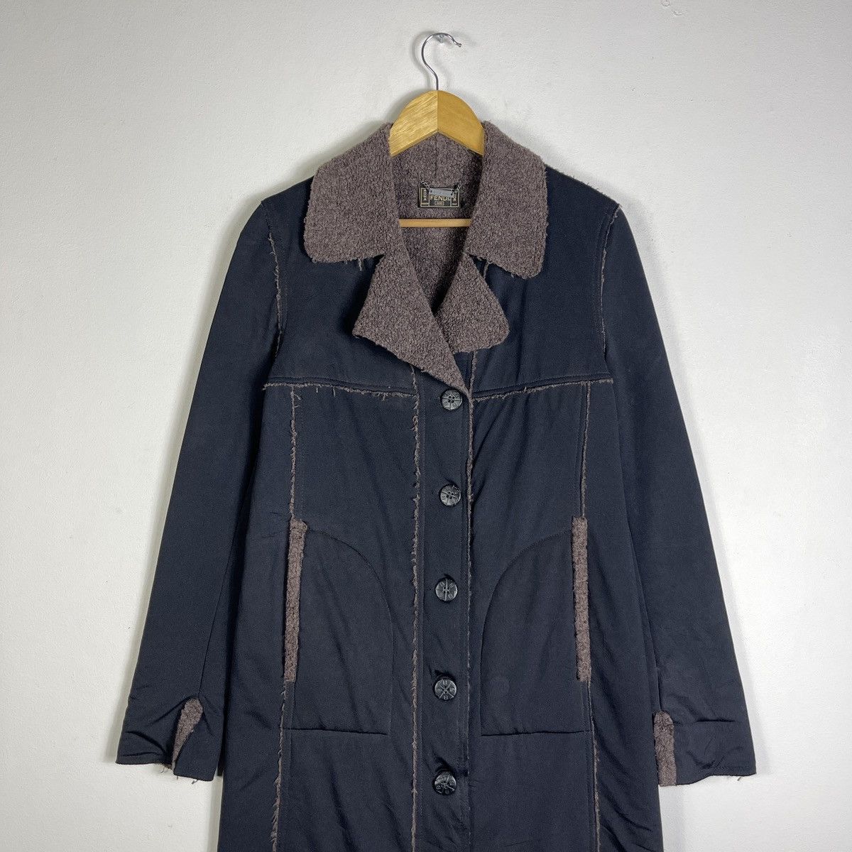 Fendi Vintage Fendi Jeans Shearling Long Jacket - Deep Navy Size M / US 6-8 / IT 42-44 - 4 Thumbnail