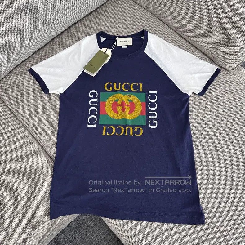 Gucci Contrast colour logo print to make old round-neck sh