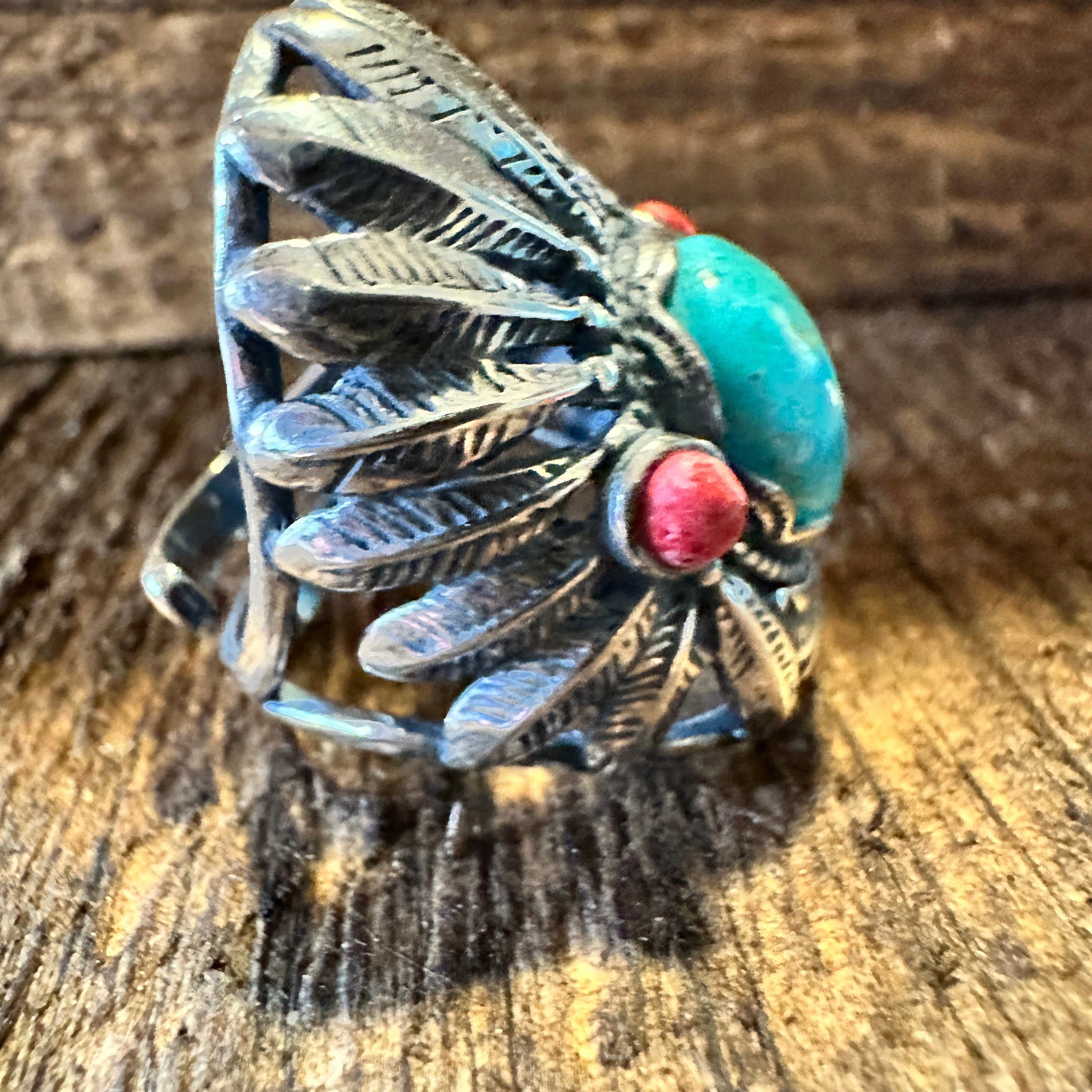 Other Turquoise Cuff Ring Inspired by Native American Headdress, G Size ONE SIZE - 2 Thumbnail
