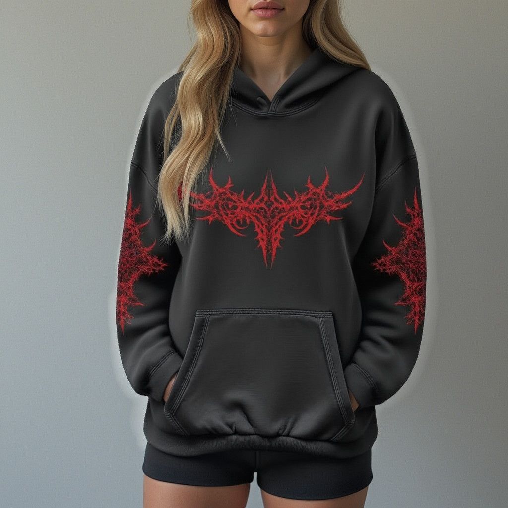 Vintage Mens Graphic Hoodie, Black Dark Streetwear Gothic Size US XL / EU 56 / 4 - 5 Thumbnail
