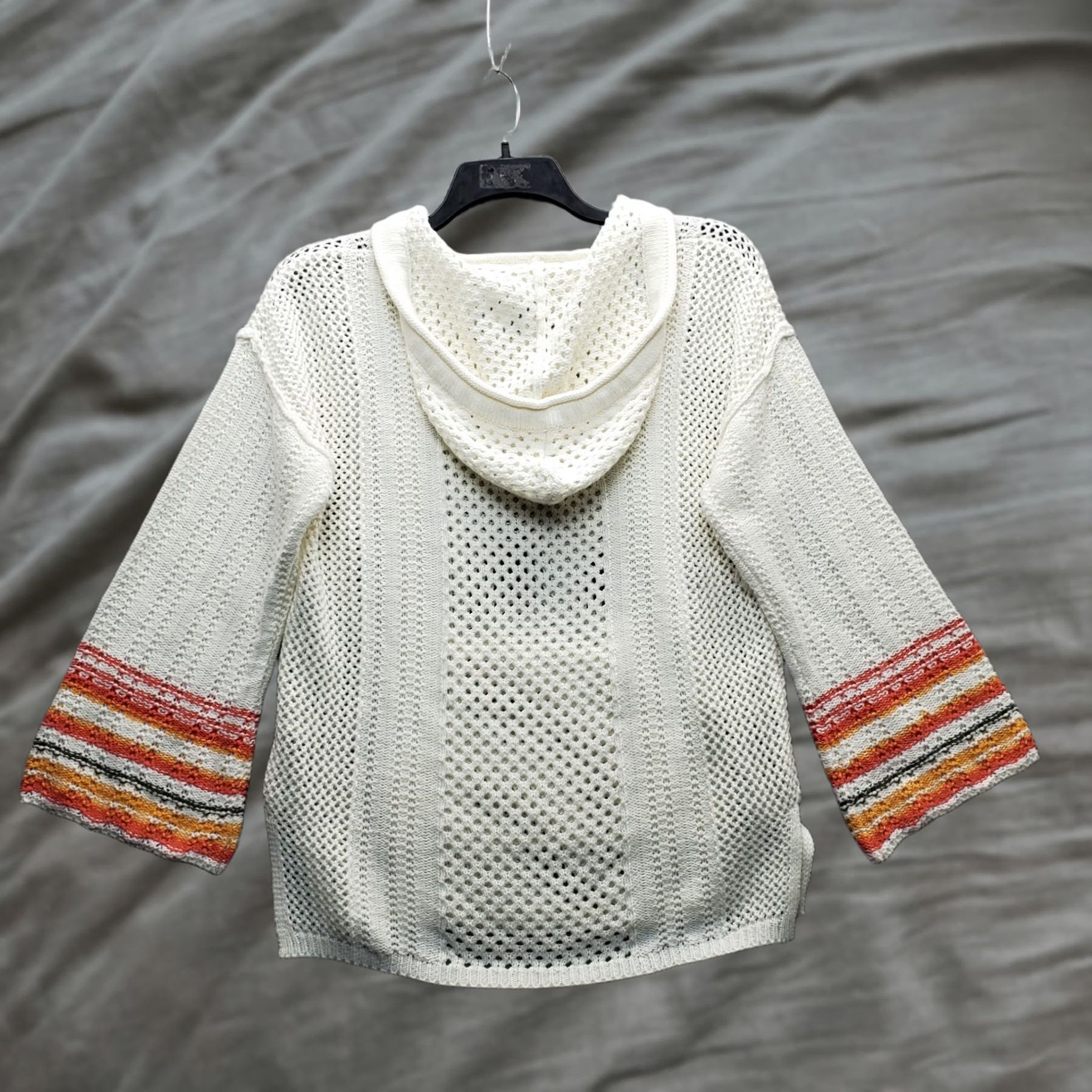 BKE BKE Womens Size M Hooded Sweater Multi Crochet Open Knit Flared Sleeve Pointelle Pullover Winter Casual Size M / US 6-8 / IT 42-44 - 1 Thumbnail