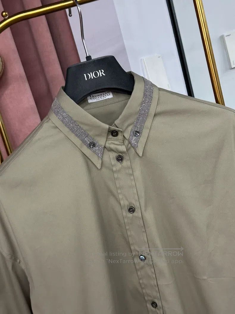 Brunello Cucinelli Brunello Cucinelli Green Beaded Collar Shirt Size XS / US 0-2 / IT 36-38 - 2 Thumbnail