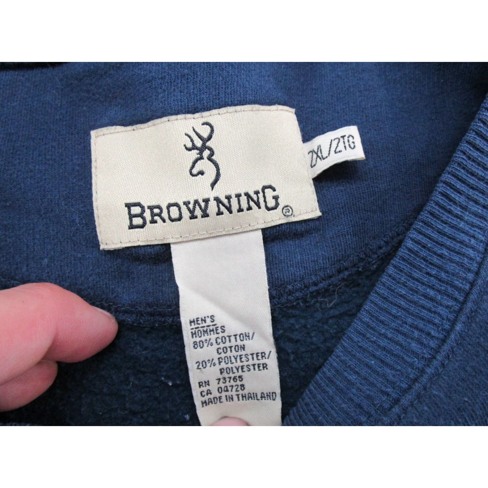 Vintage Y2K Vintage Browning Sweatshirt Logo Deer Blue 2XL Cotton Blend Mens Pullover Hooded Long Sleeve Sports All Seasons Shirt Size US XXL / EU 58 / 5 - 3 Thumbnail