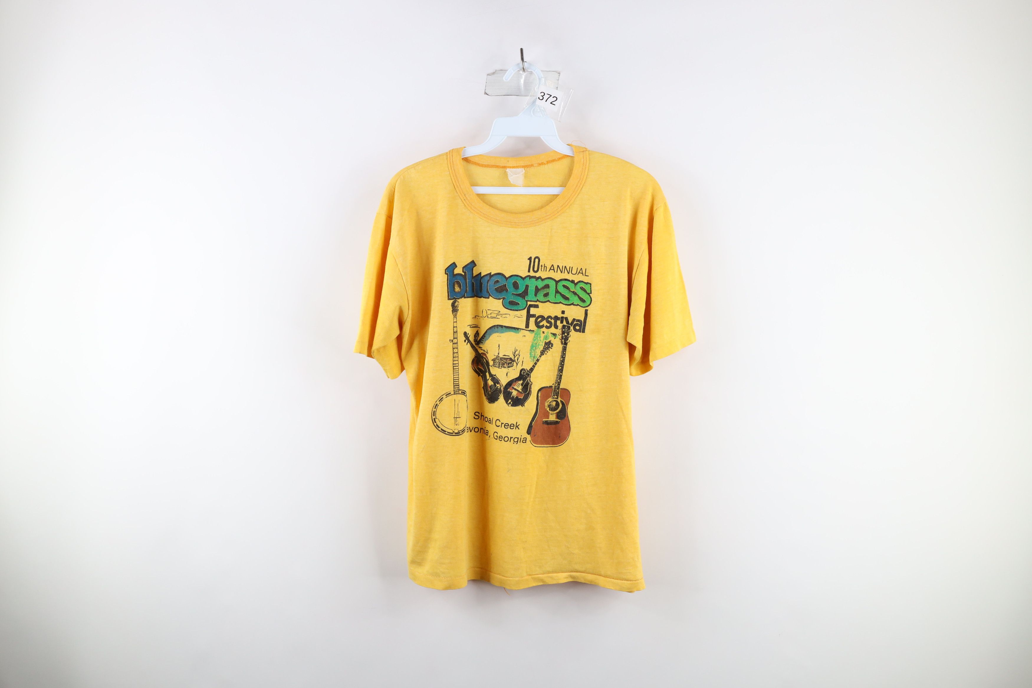 image of Vintage 70's Thin Bluegrass Festival Shoal Creek T-Shirt Usa in Yellow, Men's (Size Small)