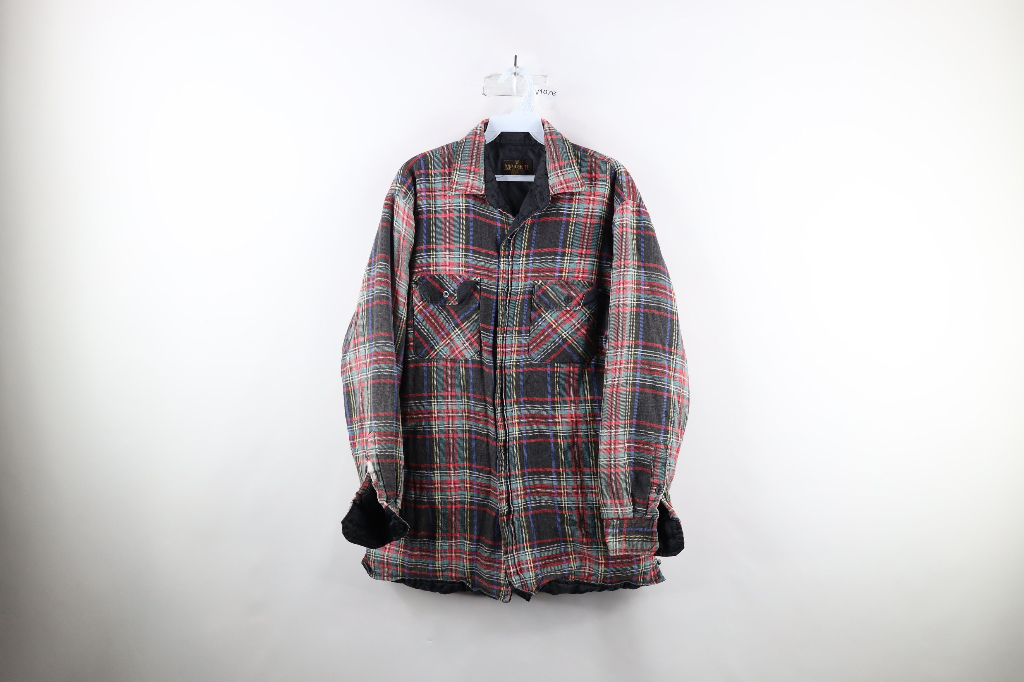 Vintage 90s Streetwear Rainbow Plaid Flannel Shirt Jacket
