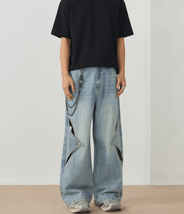 Japanese Brand × Jean Men's loose wide-leg patchwork ripped baggy jeans Size US 32 / EU 48 - 4 Thumbnail
