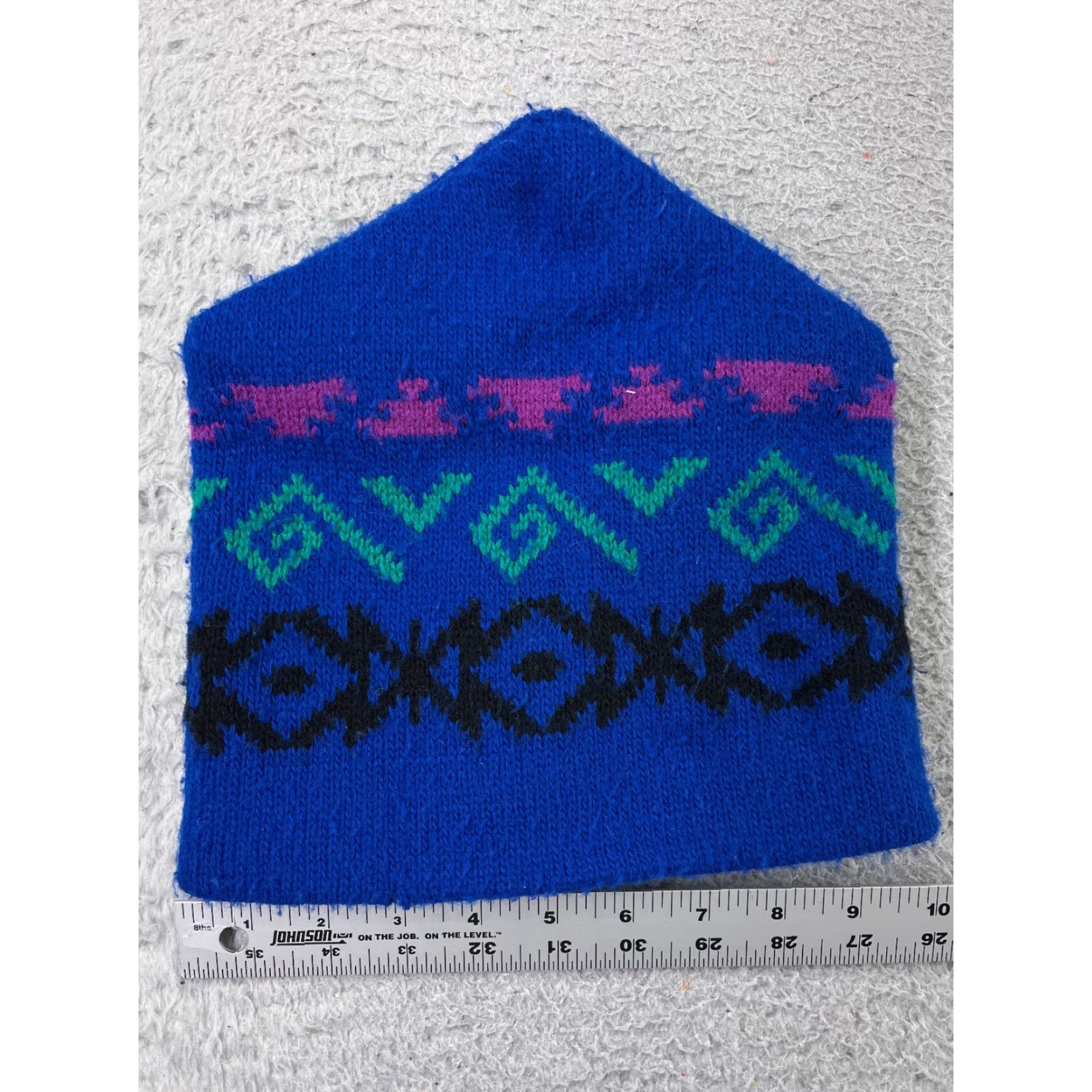 Vintage Beanie Toque Adult One Size Blue Waves Geometric Knit Acrylic Blend Hat Size ONE SIZE - 3 Thumbnail
