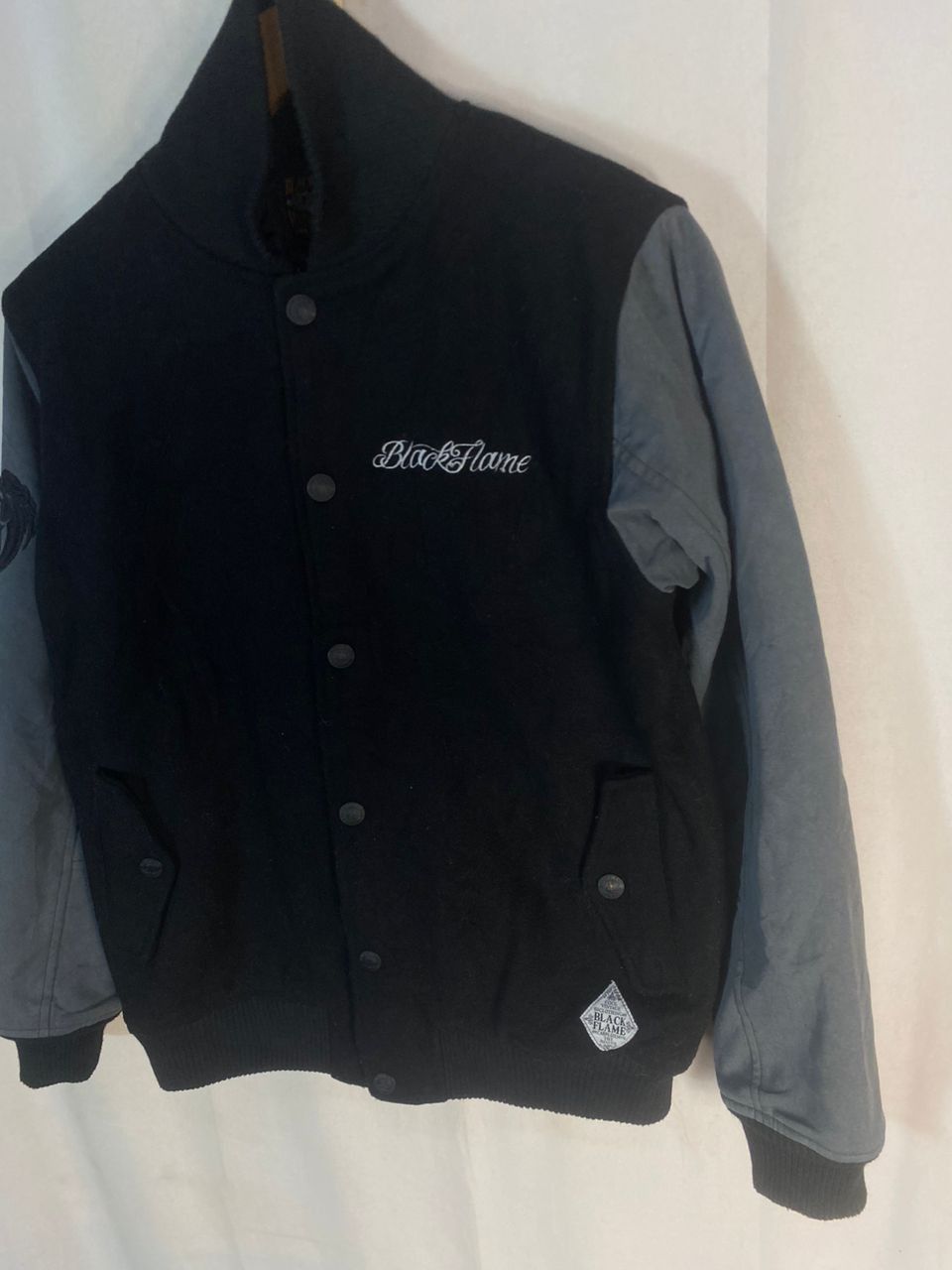 Japanese Brand Unisex🔥black flame embroidered logo varsity jacket Size US M / EU 48-50 / 2 - 3 Thumbnail