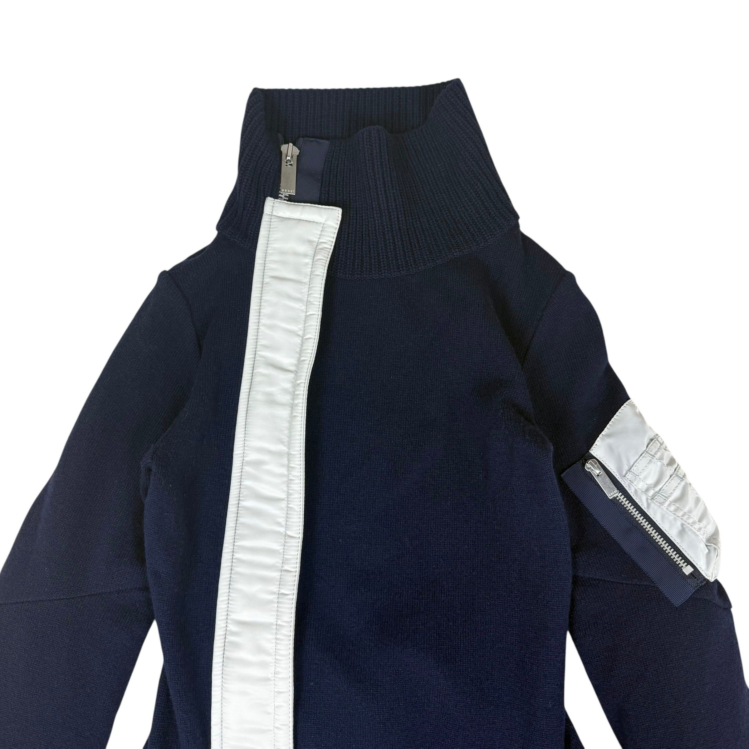 Sacai Sacai AW19 MA-1 Docking Wool Knit Zip-Up Midi Dress Navy (Si Size S / US 4 / IT 40 - 2 Thumbnail