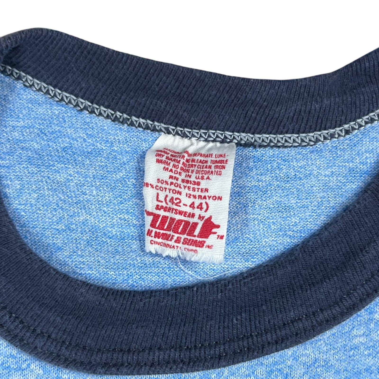 Vintage 1970s Hampton Swim Team Heather blue rayon blend ringer tee Size US M / EU 48-50 / 2 - 6 Thumbnail