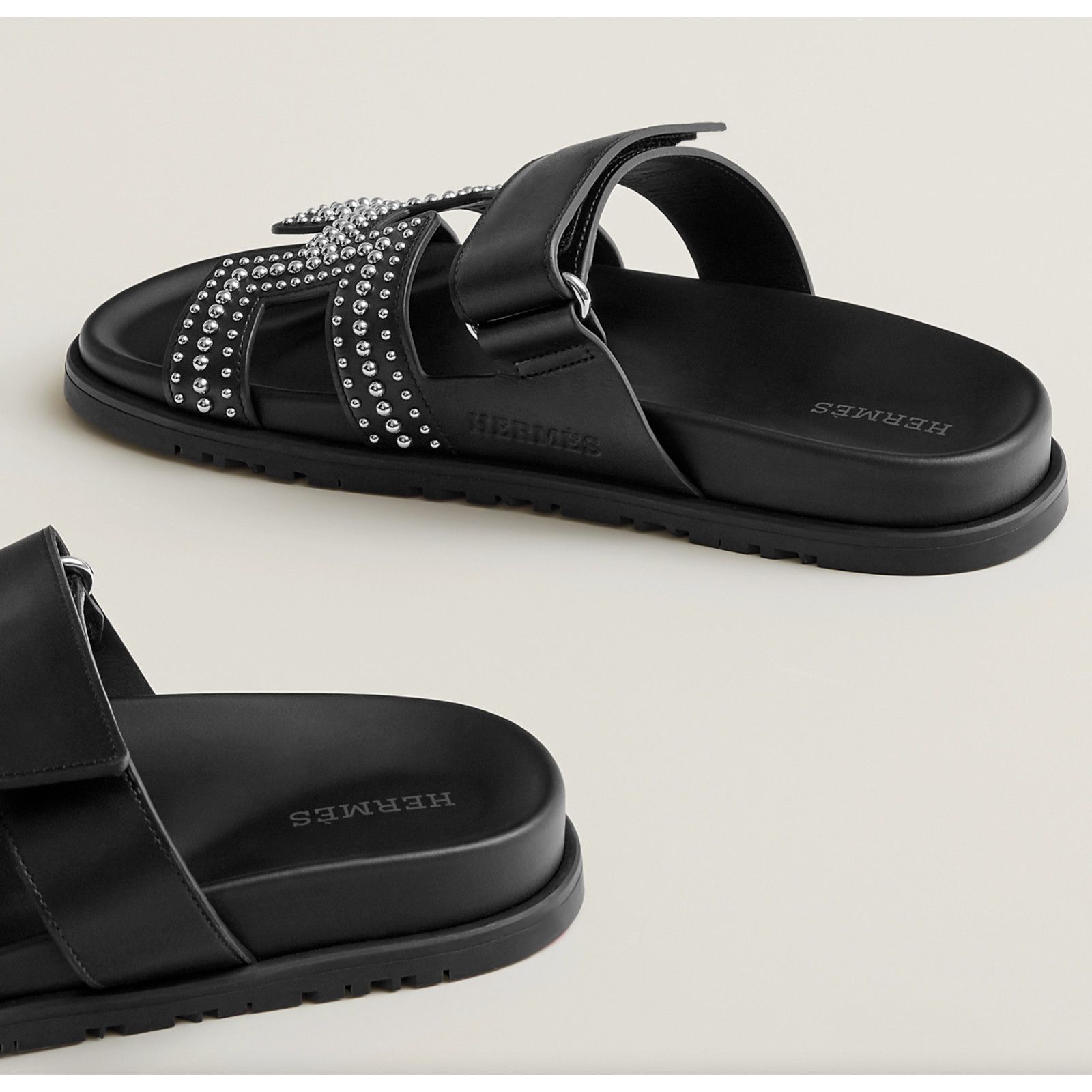 Hermes Hermes Chypre Sandal Black Silver Studded Stud H Logo Size US 7.5 / IT 37.5 - 8 Thumbnail