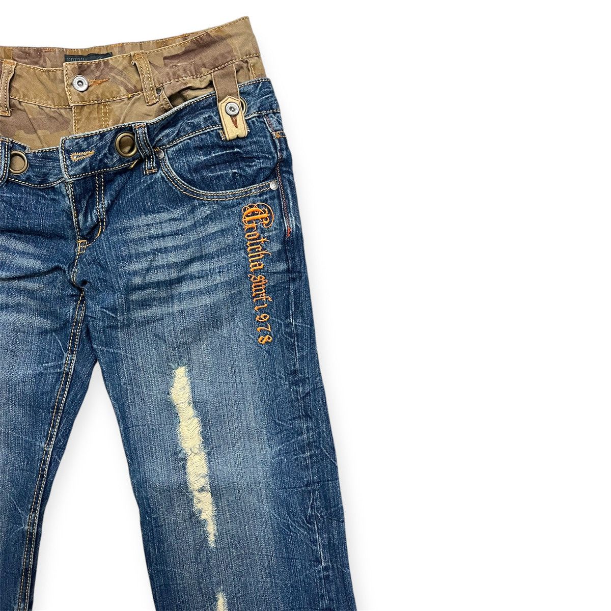 Gotcha × Vintage Gotcha Distressed Denim Double Waist Jeans Japan Size US 31 - 2 Thumbnail
