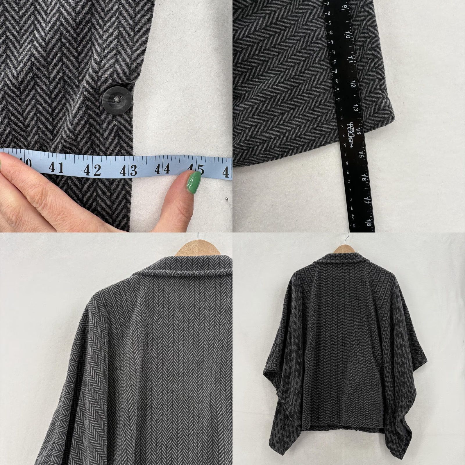 Vintage L.L. Bean Poncho Womens XL Gray Herringbone Fleece Zip Collared Pockets Outdoors Size XL / US 12-14 / IT 48-50 - 8 Thumbnail