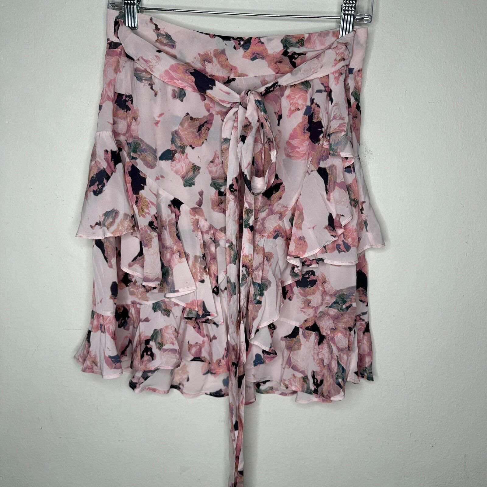 Iro Iro Floral Pink Abstract Wrap Layered Ruffled Mini Skirt 40 Size 34" / US 12 / IT 48 - 3 Thumbnail