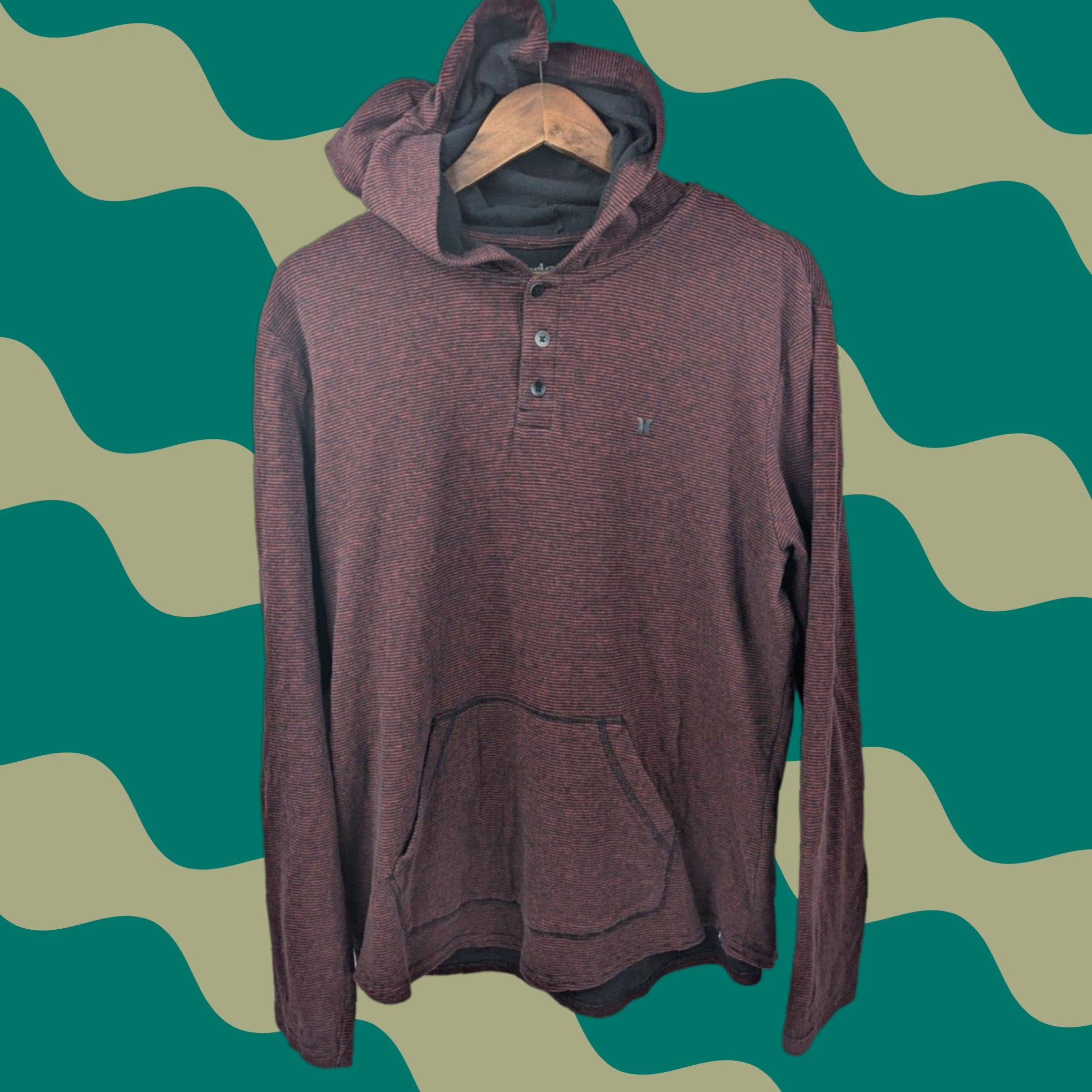 Hurley Hurley Hooded Sweatshirt XL Women’s Pullover Burgundy Stripe Black Cotton Polyester 90s Activewear Ladies Shirt? Size XL / US 12-14 / IT 48-50 - 1 Thumbnail
