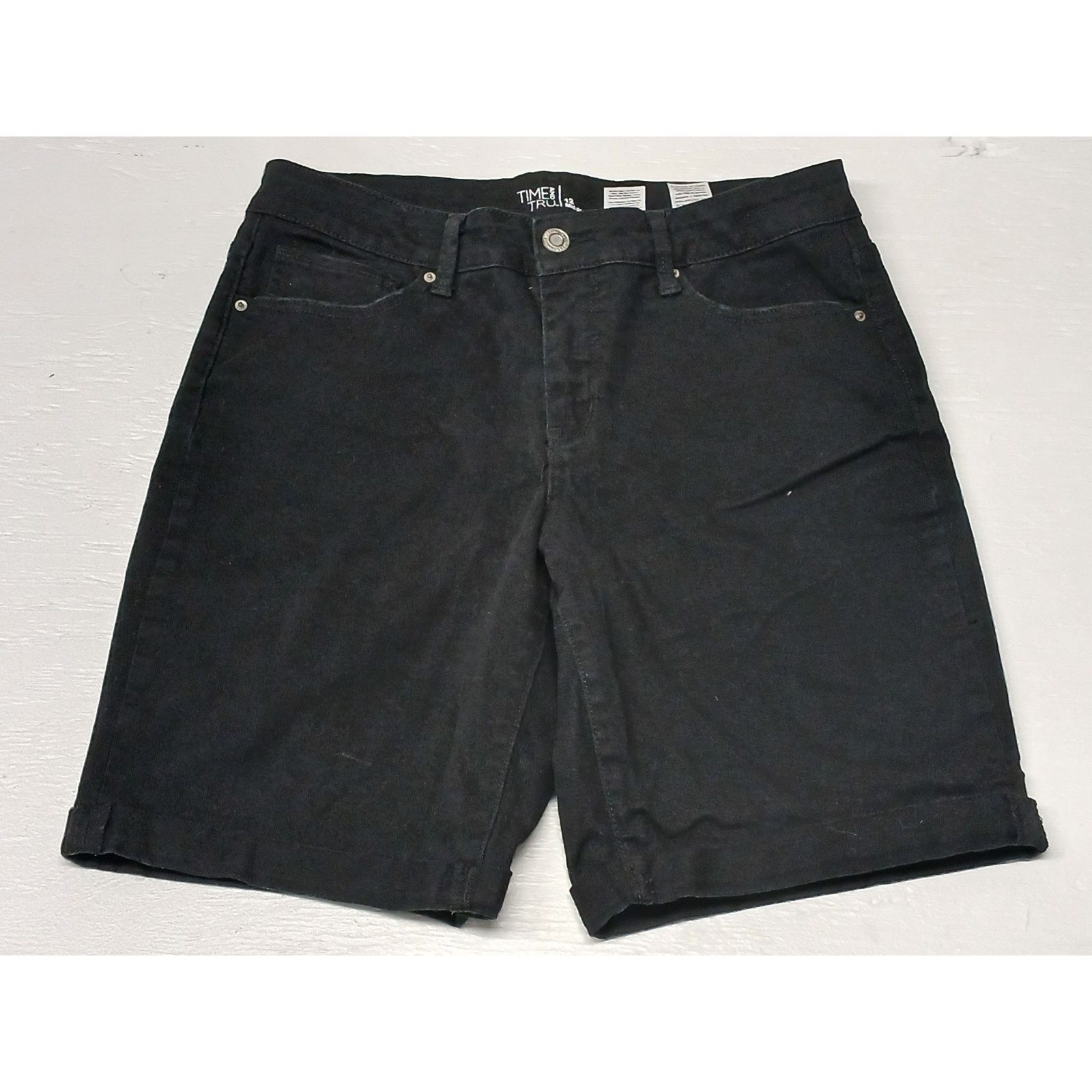 Other Time & Tru (12) Mid -Rise Black Khaki Womens Casual Shorts Size 34" / US 12 / IT 48 - 1 Thumbnail