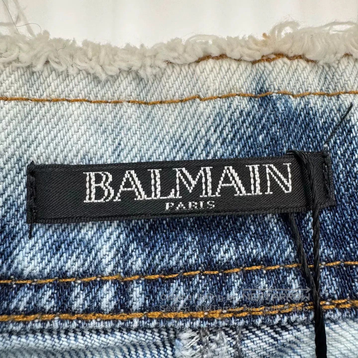 Balmain Balmain Washed Distressed Silver Buckle Denim Shorts. Size 35" - 5 Thumbnail