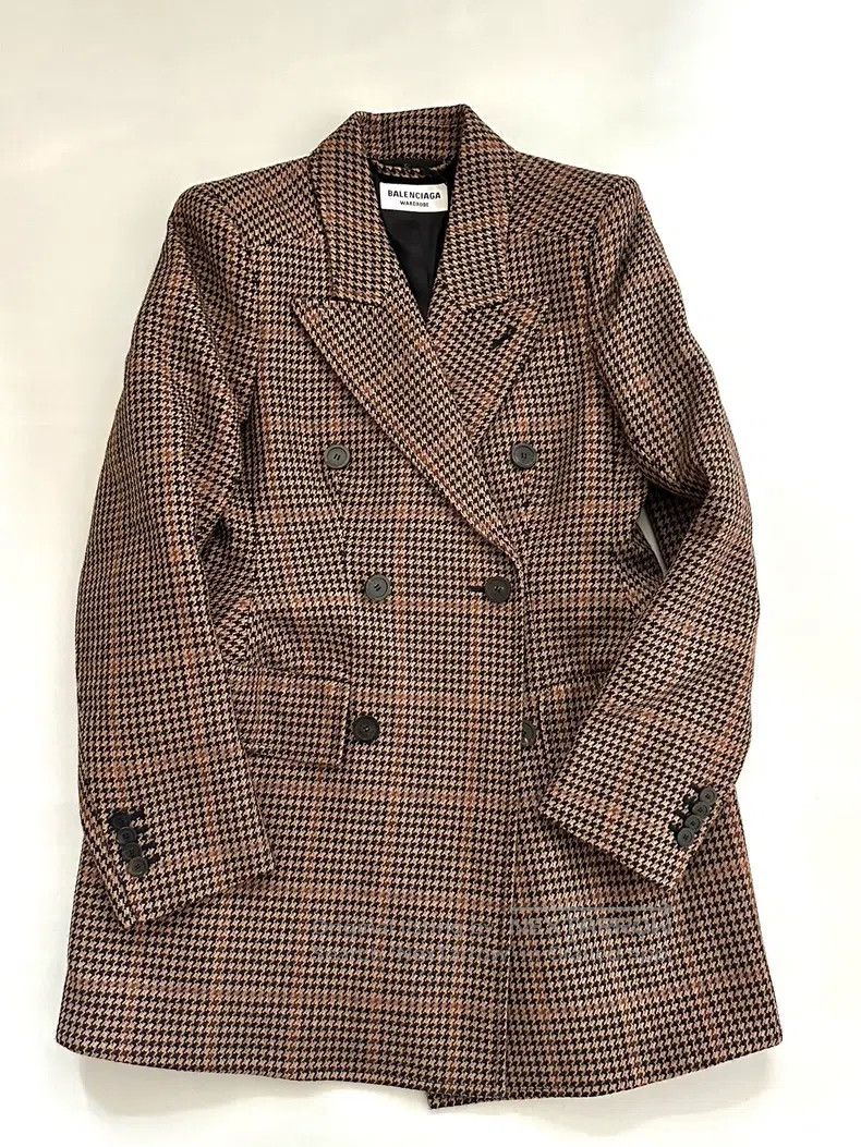 Balenciaga Balenciaga Classic Plaid Brown Hourglass Coat Size XXS / US 00 / IT 34 - 1 Thumbnail