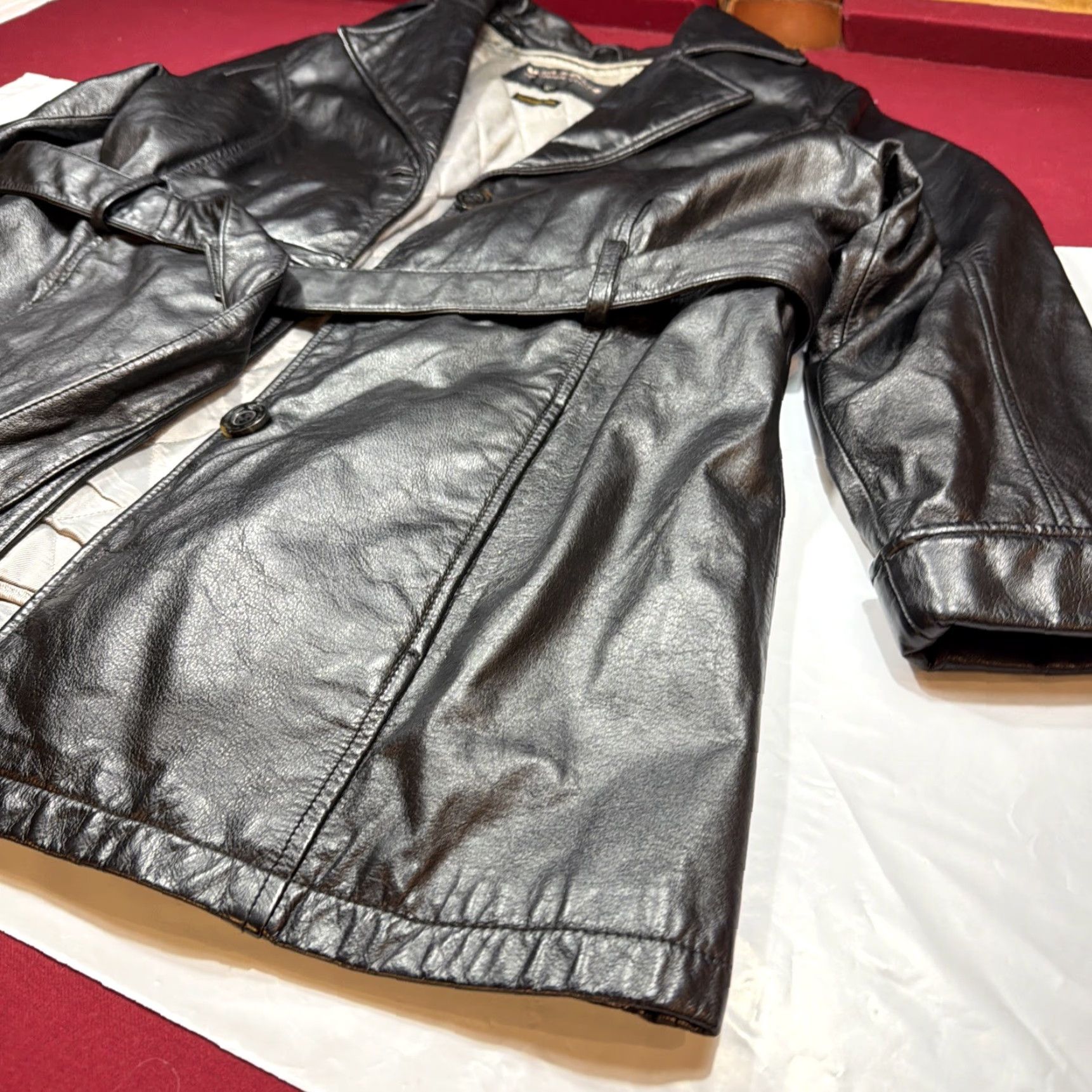 Wilson VINTAGE Wilson Leather Trench Coat Women XL Button Front Belted Pockets Thinsulate Lining 90s Classic Motorcycle, Black, Jacket Size XL / US 12-14 / IT 48-50 - 5 Thumbnail