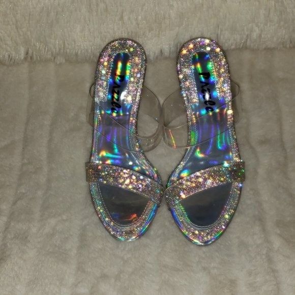 Other Lee Silver Hologram Rhinestone Slip On Double Strap High Hee Size US 6 / IT 36 - 7 Thumbnail