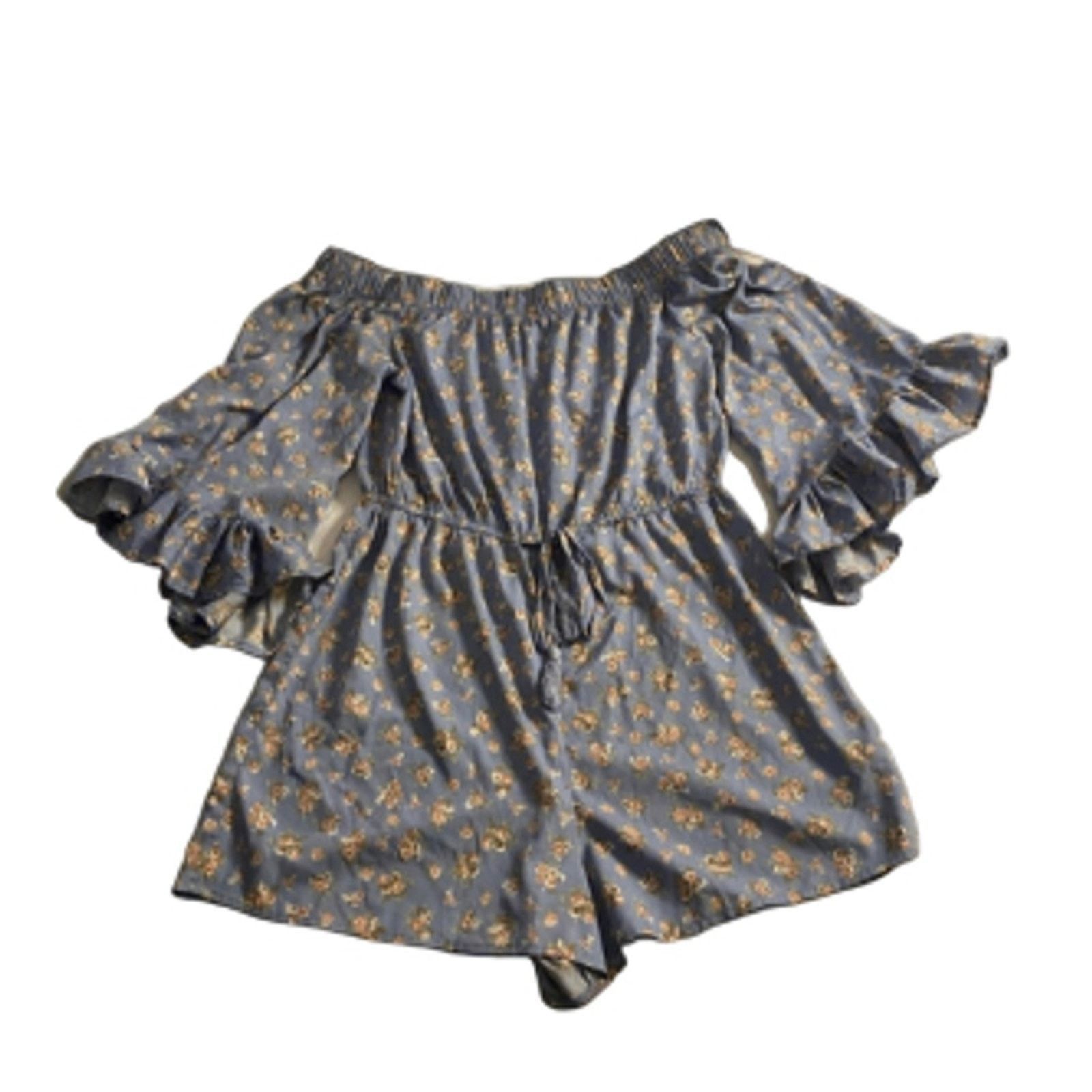 Blush Cottagecore Ruffle Floral Romper Blush Off-Shoulder XL Size 30" / US 8 / IT 44 - 2 Thumbnail