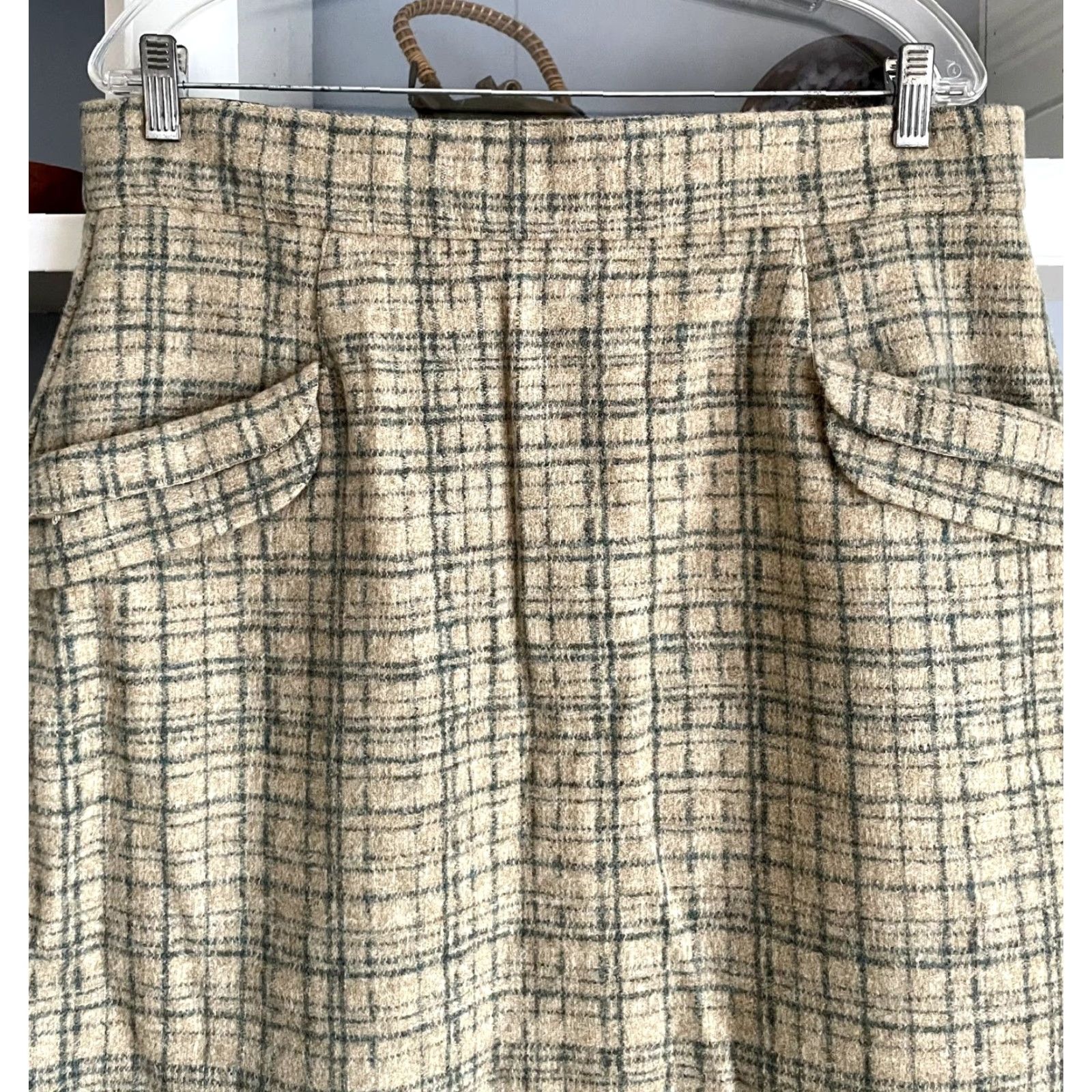 CLOT VINTAGE House of Foxy Wool Moon British Cloth Skirt Green Retro Sz 18 Knee Length A-Line Lined Womens Size 40" / US 18 - 6 Thumbnail