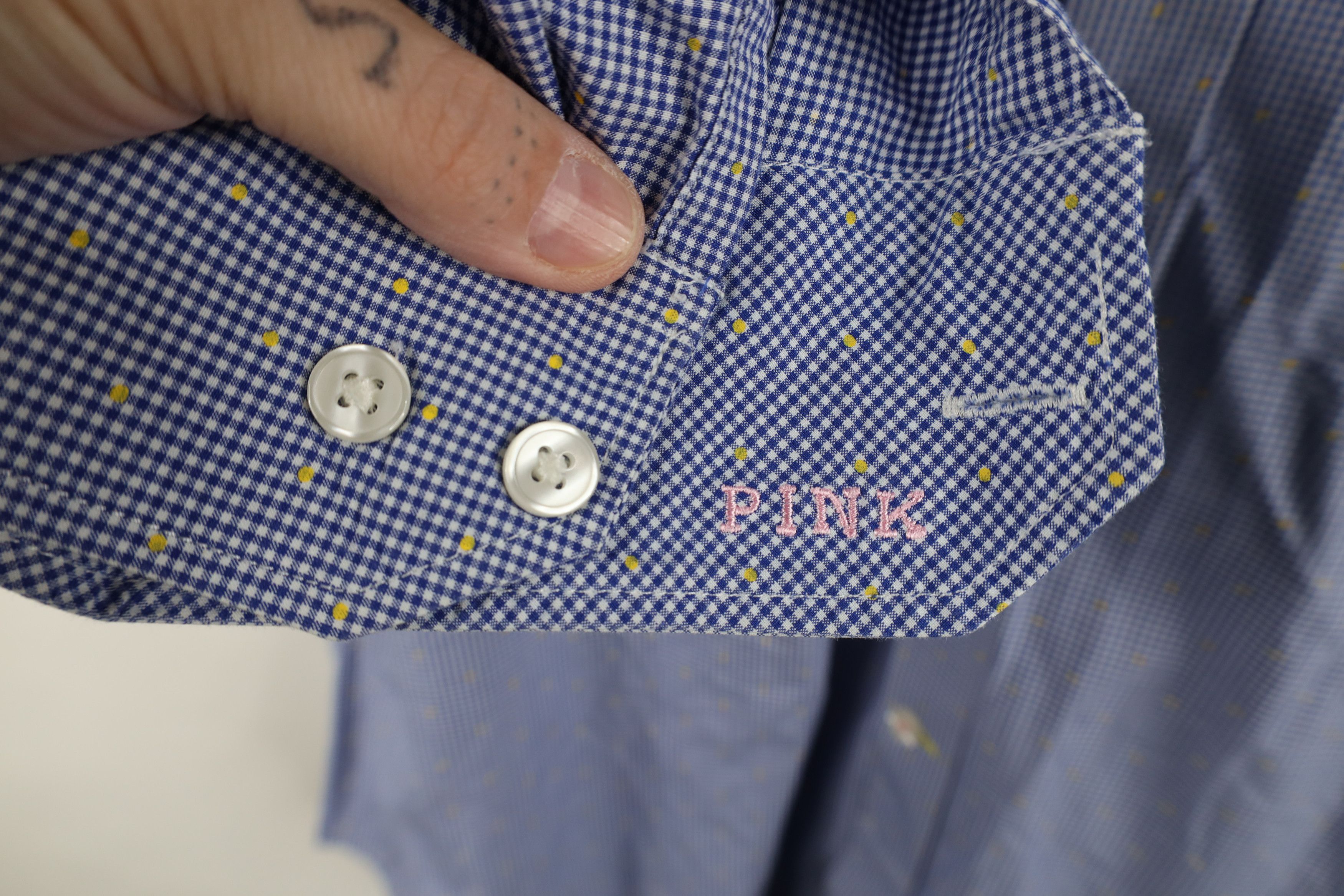 Vintage Thomas Pink Polka Dot Plaid Collared Button Down Shirt Blue Size US XXL / EU 58 / 5 - 4 Thumbnail