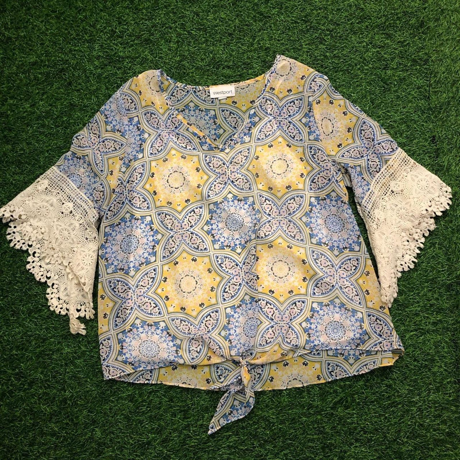 Other Women's Yellow/Blue Patterned Westport Layered Blouse Size L / US 10 / IT 46 - 1 Thumbnail