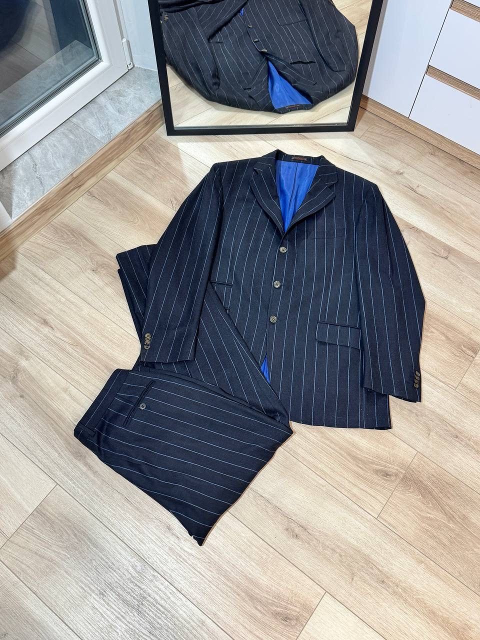 Etro Milano Navy Pinstriped Wool Suit Size 54