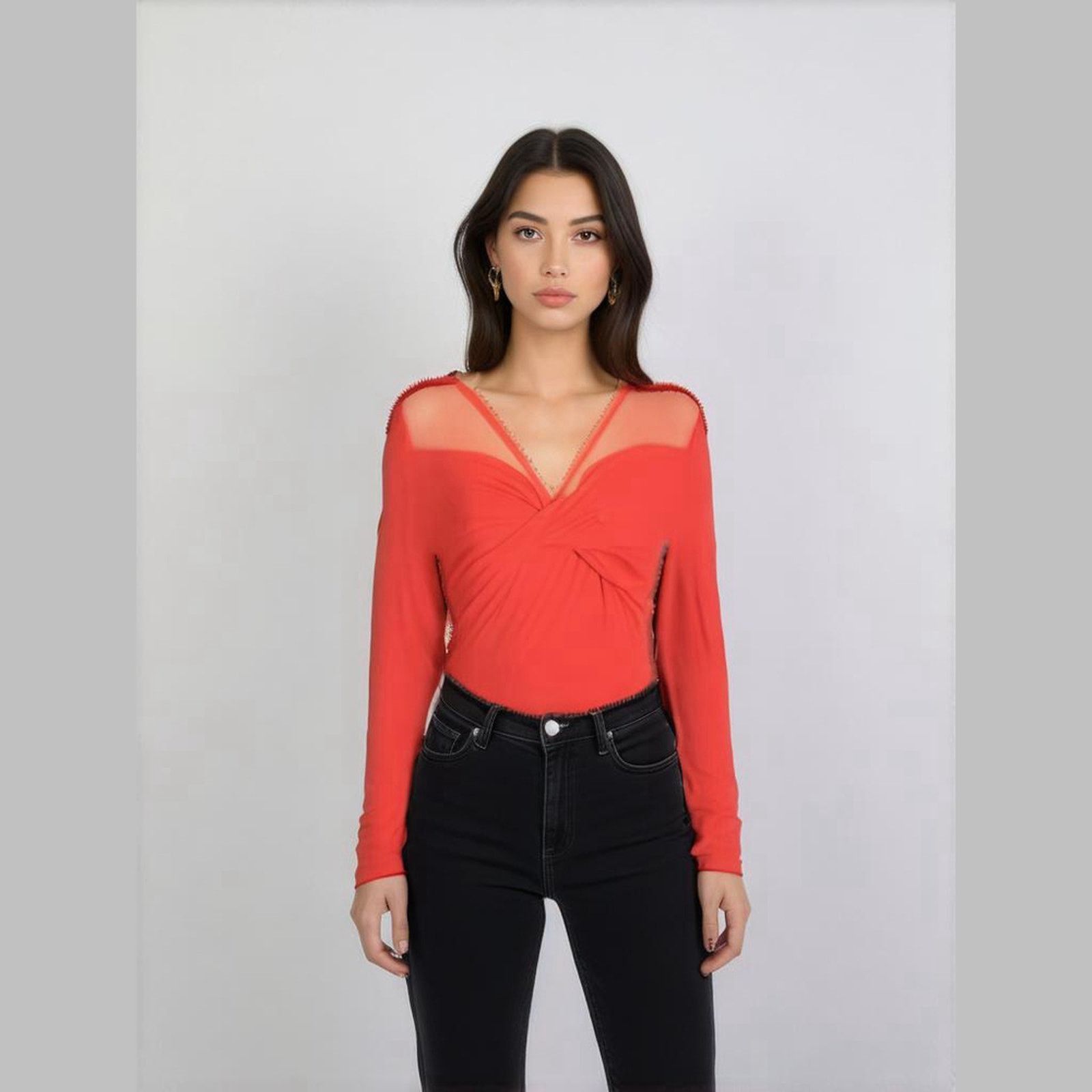 Other Cämmense Red Mesh Long Sleeve Twist Top Size Small NWT Size S / US 4 / IT 40 - 1 Thumbnail