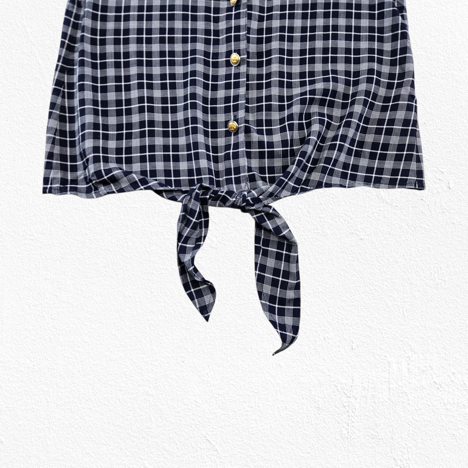 Other Paper Crown Navy Plaid Tie-Front Short Sleeve Top Size XS Size XS / US 0-2 / IT 36-38 - 4 Thumbnail