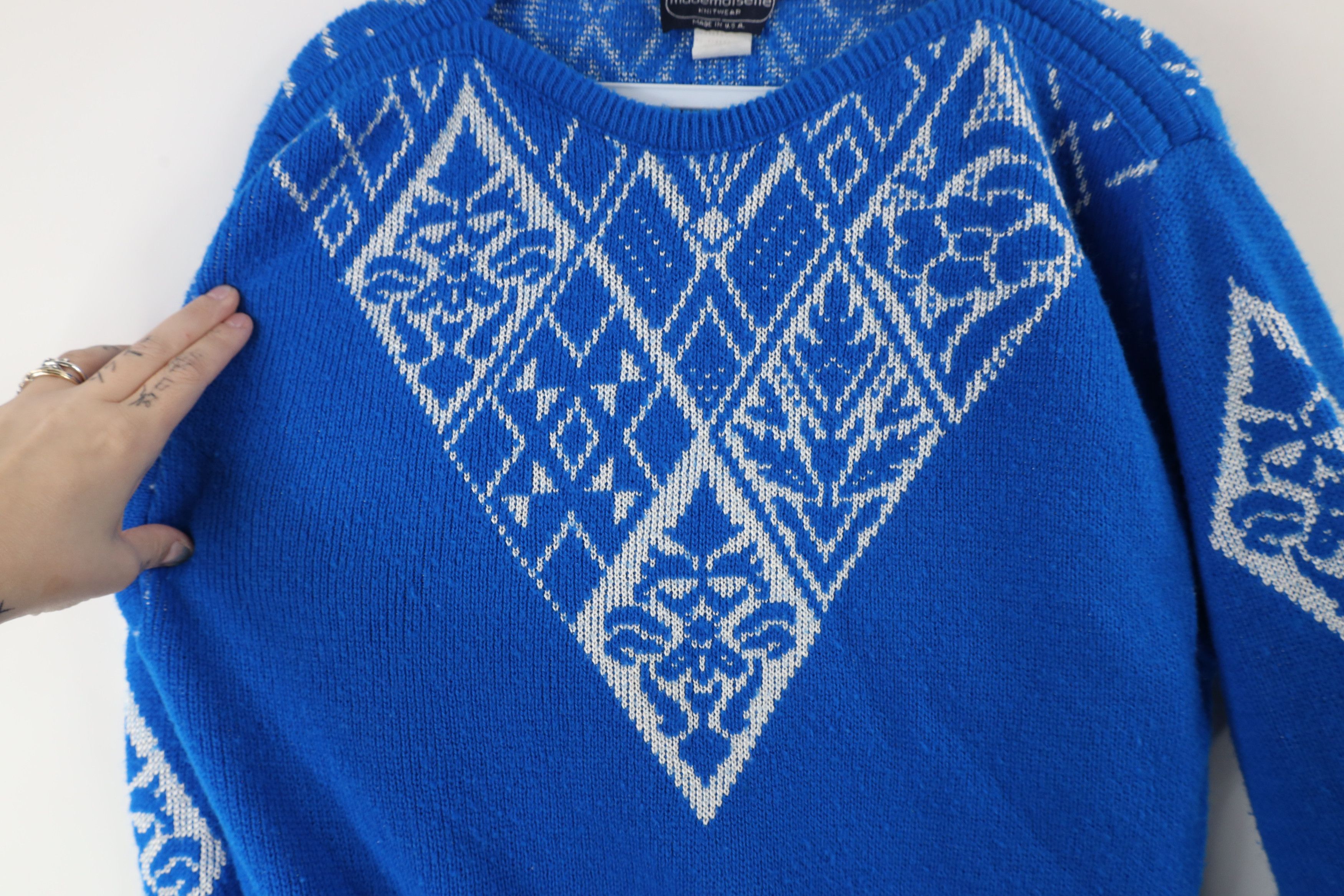 Vintage Vintage 80s 90s Streetwear Flower Knit Sweater Blue USA Size L / US 10 / IT 46 - 5 Thumbnail