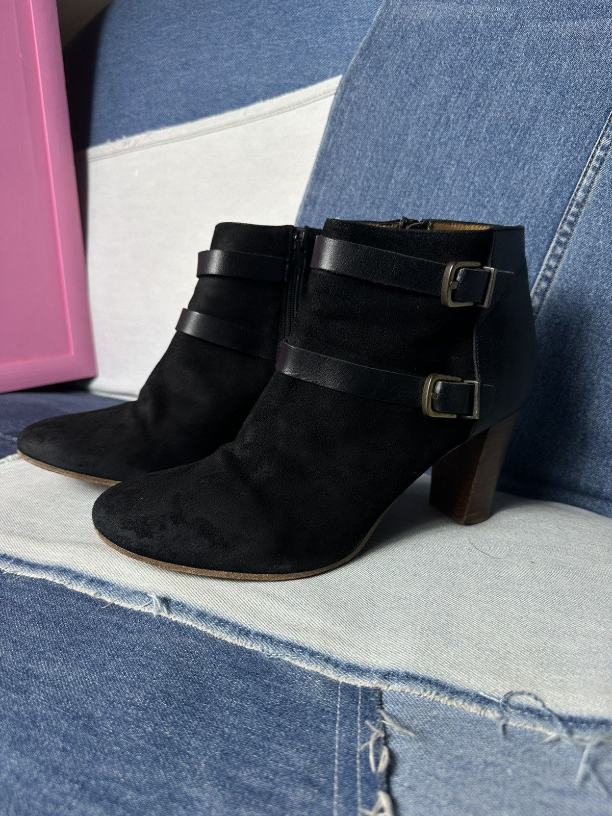 Sezane Sezane Ankle Boots Suede Leather Block Heels Buckle Strap Size US 9 / IT 39 - 2 Thumbnail