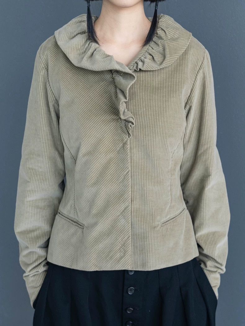 Kenzo KENZO Bean green petal collar corduroy coat Size S / US 4 / IT 40 - 1 Thumbnail